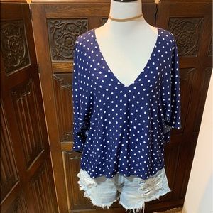 Zara blue polka dot loose blouse